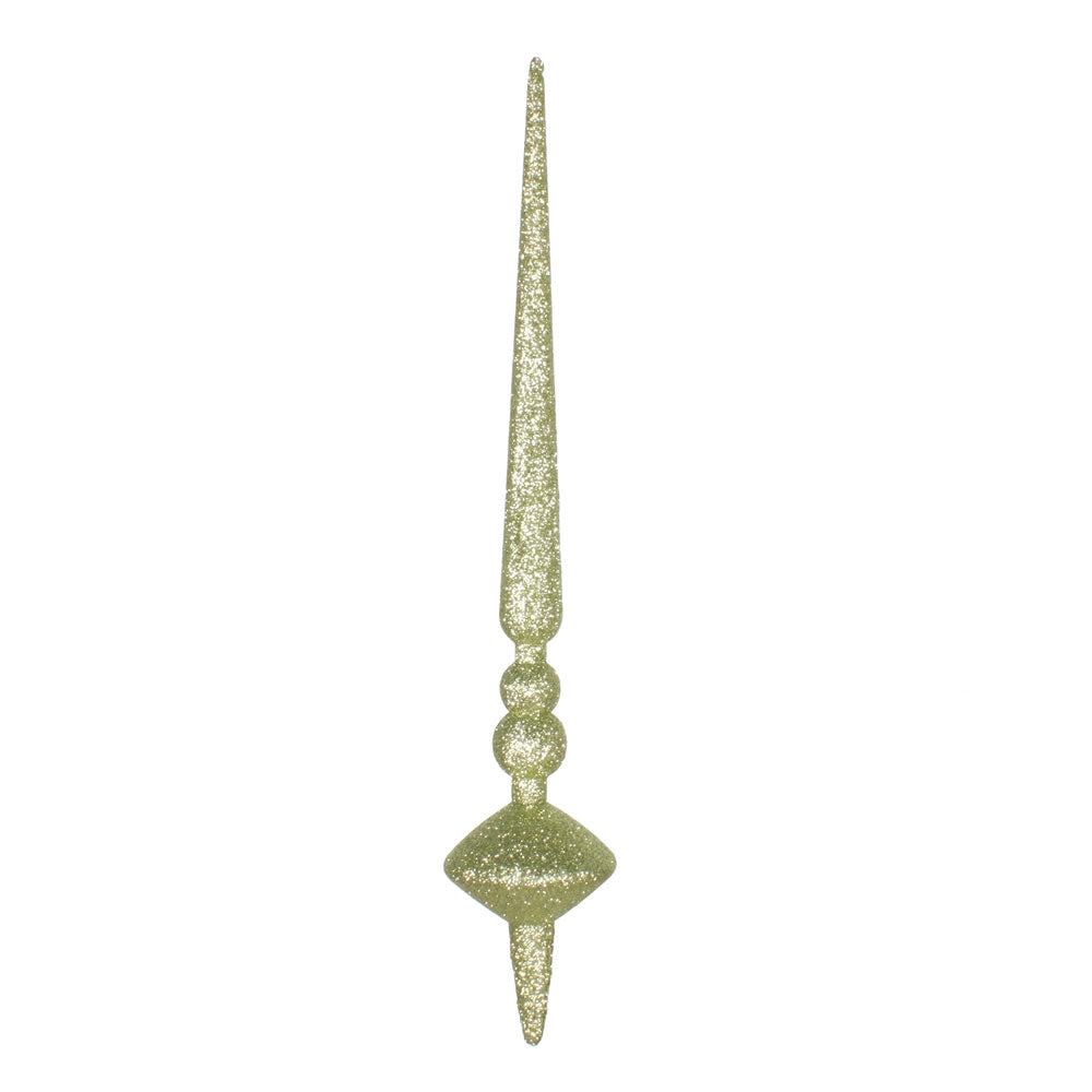 Vickerman 12" Celadon Glitter Cupola Finial. This long finial ornament adds depth and texture to any holiday decorating project. Made with shatterproof plastic. Includes 3 pieces per bag.