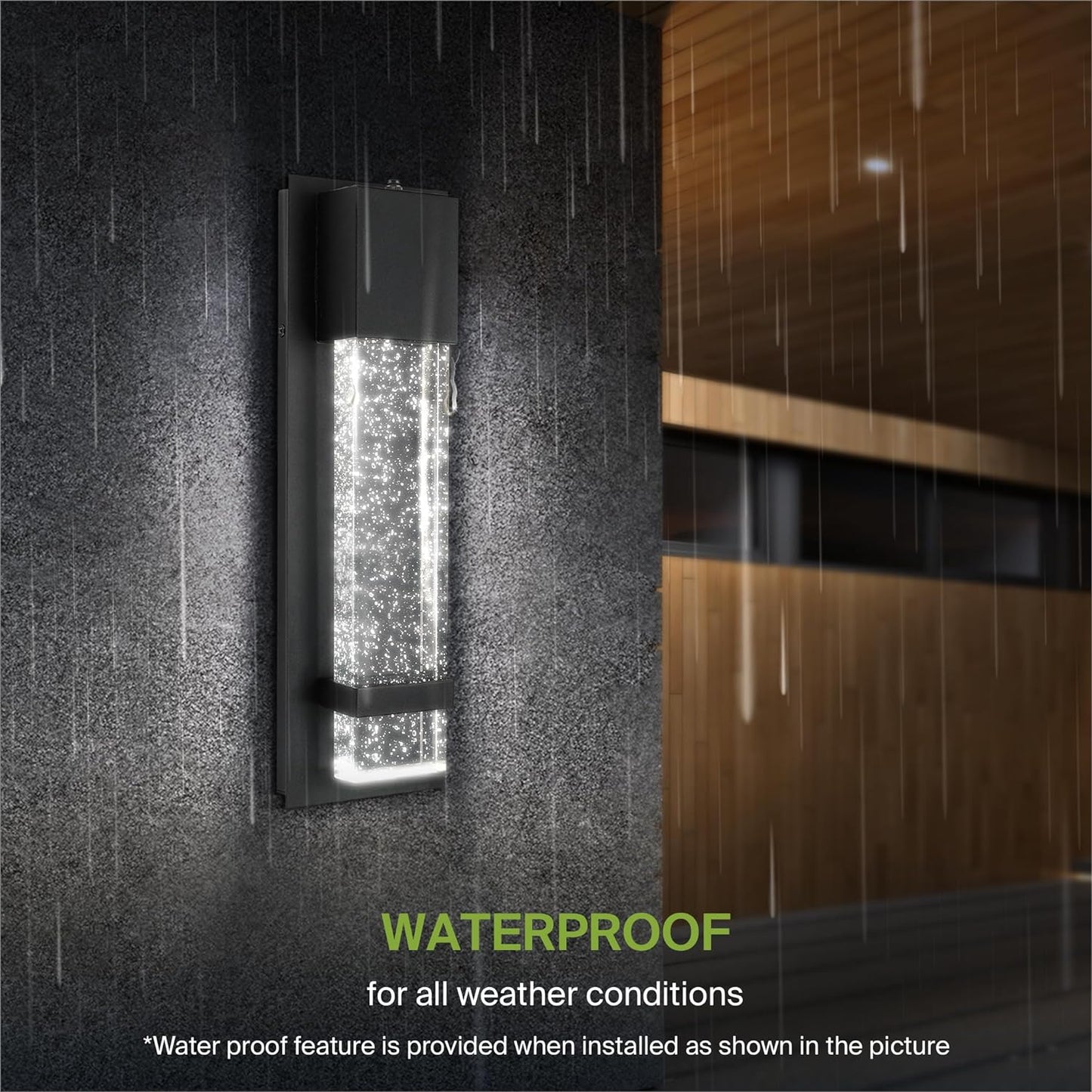 ASD Lighting LED Outdoor Wall Sconce 13 11.5W 120V CCT Selectable 3000/4000/5000K with Photocell Clear Seeded Glass, Black ETL 2pack