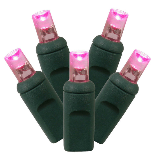 Vickerman 70 Pink Twinkle LED Light on Green Wire 4" Spacing x 24' Long Light Strand.