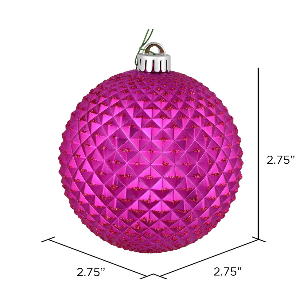 Vickerman 2.75" Fuchsia Durian Glitter Ball Ornament 12 per Bag