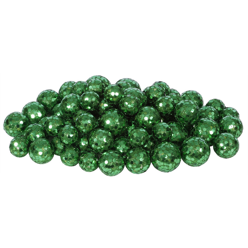 Vickerman 20MM/25MM/30MM Emerald Glitter Polystyrene Ball Christmas Ornament 72 per Bag