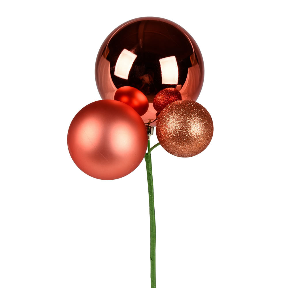 Vickerman 18" Coral Ball Ornament Christmas Pick Set of 3