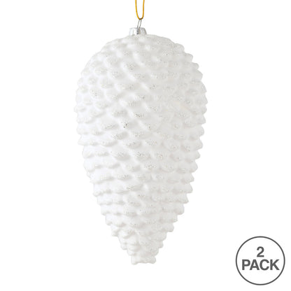 Vickerman 10" White Matte Glitter Pinecone Christmas Ornament Pack of 2