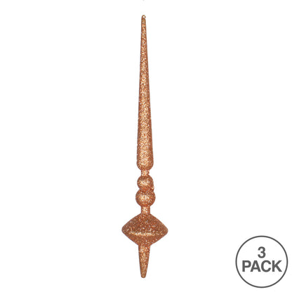 Vickerman 12" Rose Gold Glitter Cupola Finial Ornament Pack of 3