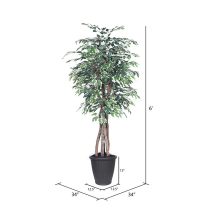 Vickerman 6' Artificial Variegated Ficus Executive Gray Round Plastic Container.