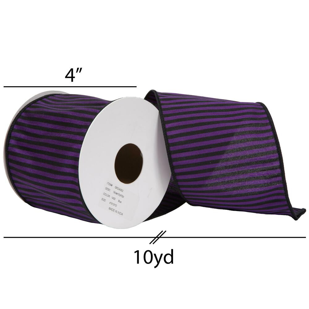 Vickerman 4" x 10 Yards Purple Halloween Stripe Ribbon