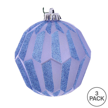 Vickerman 5" Periwinkle Glitter Faceted Ball Ornament 3 per Bag