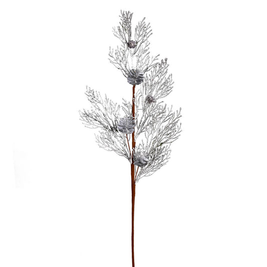 Vickerman 36" Silver Glitter Pine Cone Artificial Christmas Spray. Includes 3 sprays per pack.
