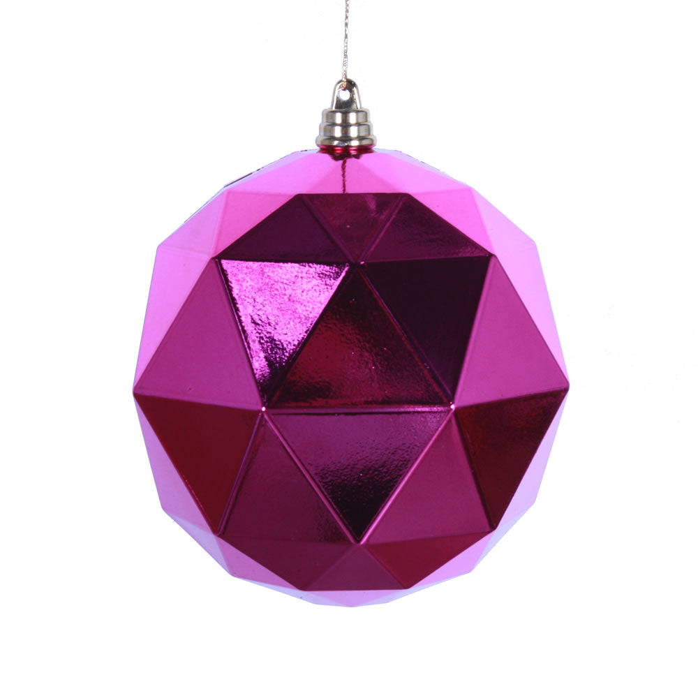 6" Fuchsia Geometric Ball Ornament Featuring a Shiny Finish. Comes 4 per bag