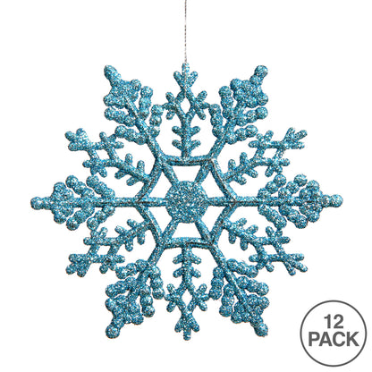 Vickerman 8" Turquoise Glitter Snowflake Christmas Ornament 12 per box
