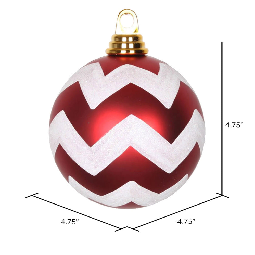 Vickerman 4.75" Red and White Matte Chevron Ball Christmas Ornament with Glitter Accents 3 per Box