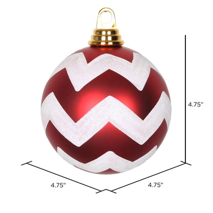 Vickerman 4.75" Red and White Matte Chevron Ball Christmas Ornament with Glitter Accents 3 per Box