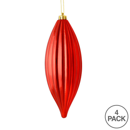 Vickerman 8" Red Shiny Line Finial Ornament Pack of 4