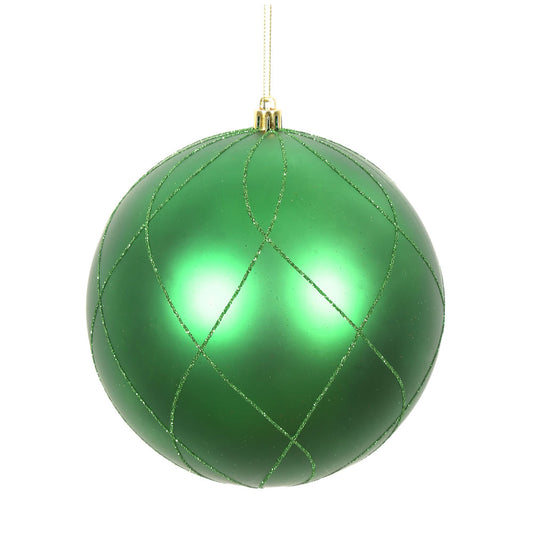 Vickerman 6" Green Matte and Glitter Swirl Ball Ornament 3 per Box