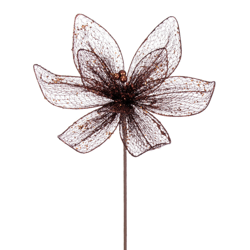 Vickerman 24" Mocha Mesh Glitter Sequin Poinsettia 2 per bag.