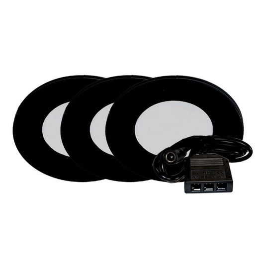 Westgate 12V 3-Pack Kit Slim Puck Light, ETL, 5000K, Black, Undercabinet Lighting, 2W, 120 Lumens, 5000K, Black Finish, TRIAC Dimming