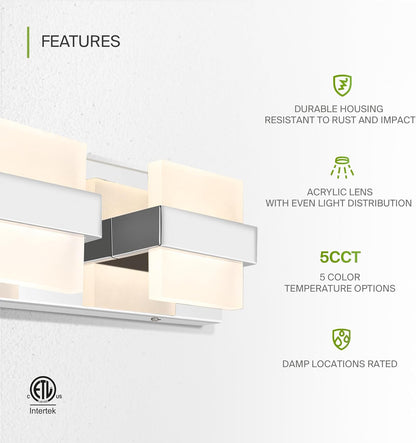 ASD Lighting LED Vanity 3-light 15W 120V CCT Selectable 2700/3000/4000/5000/6000K Dimmable Chrome ETL