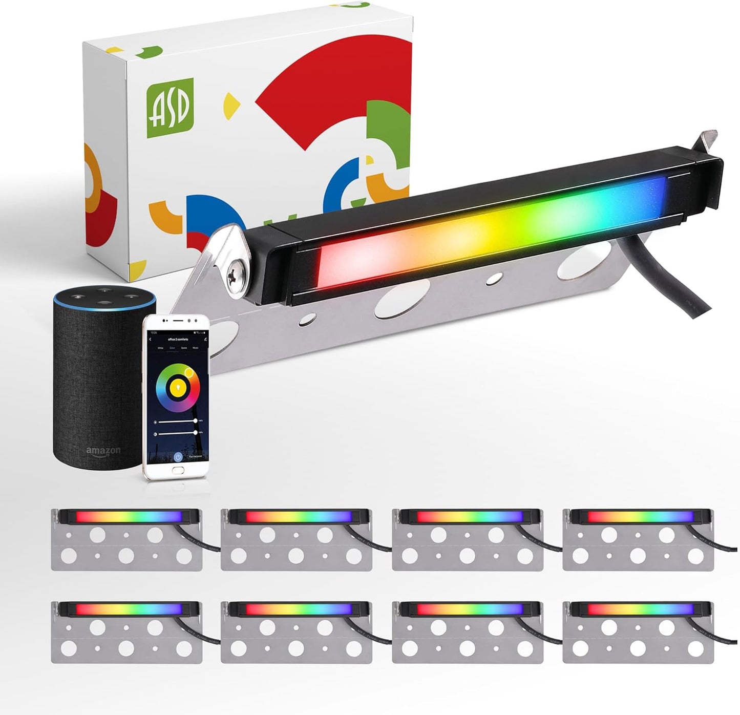 ASD Lighting LED Hardscape Light Swivel 7inch 3W 12V 2700-6500K RGBW Smart APP Control with Hub Bronze ETL 8 pack