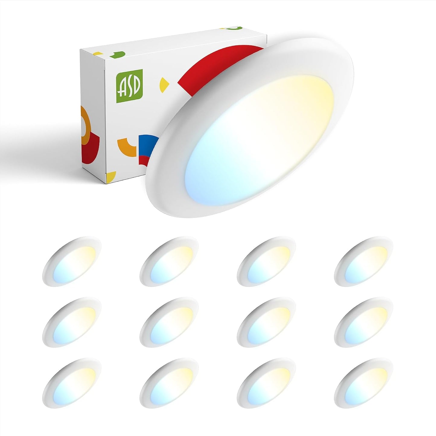 ASD Lighting LED Disk Light 6inch 15W 120V Triac 2700/3000/3500/4000/5000K White UL 12 pack