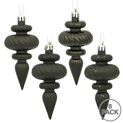 Vickerman 4" Black 4-Finish Finial Ornament 8 per Box