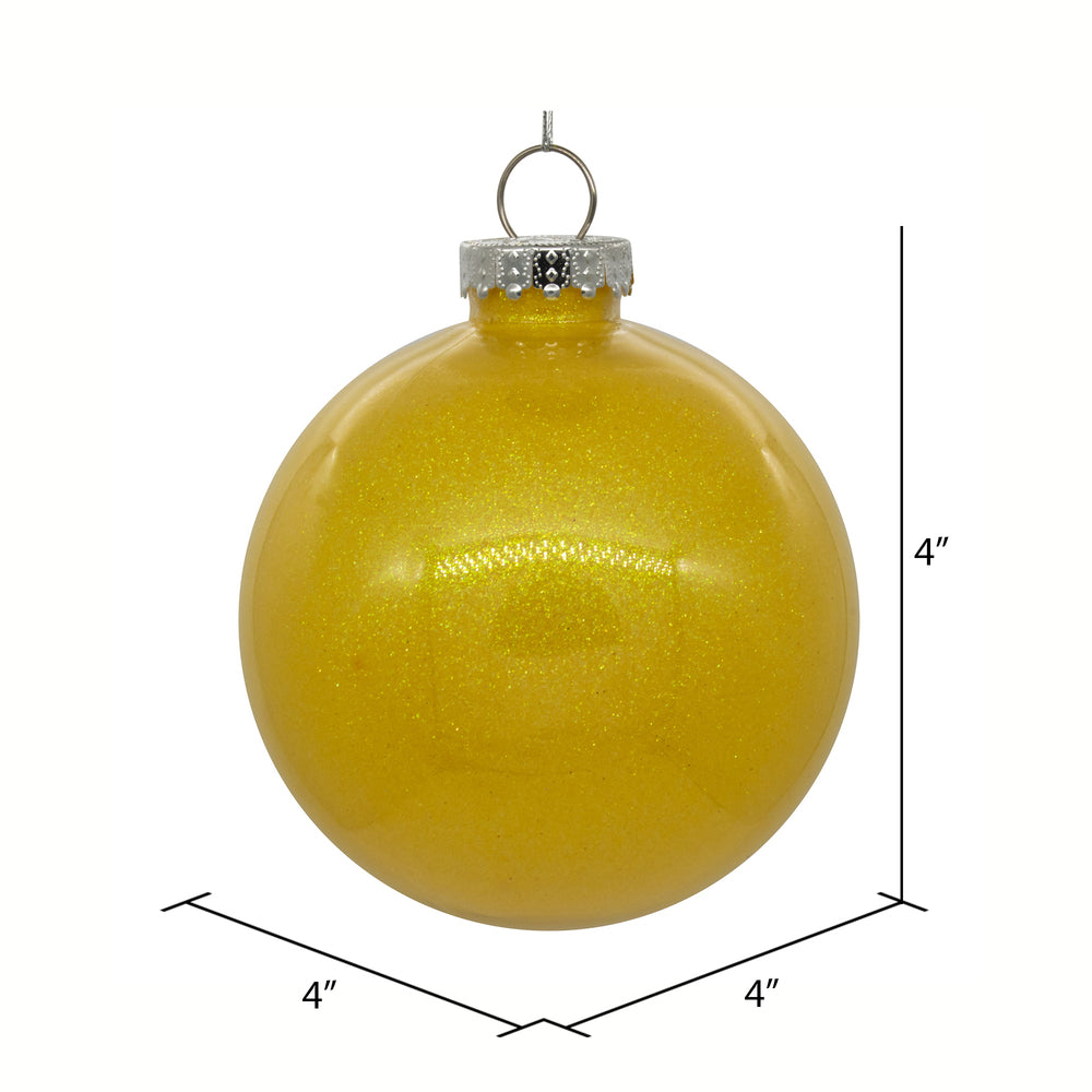 Vickerman 4" Clear Ball Christmas Ornament with Yellow Glitter Interior 6 Pieces per bag