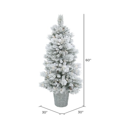 Vickerman 5' Potted Flocked Ashton Pine Artificial Christmas Tree Warm White Lights