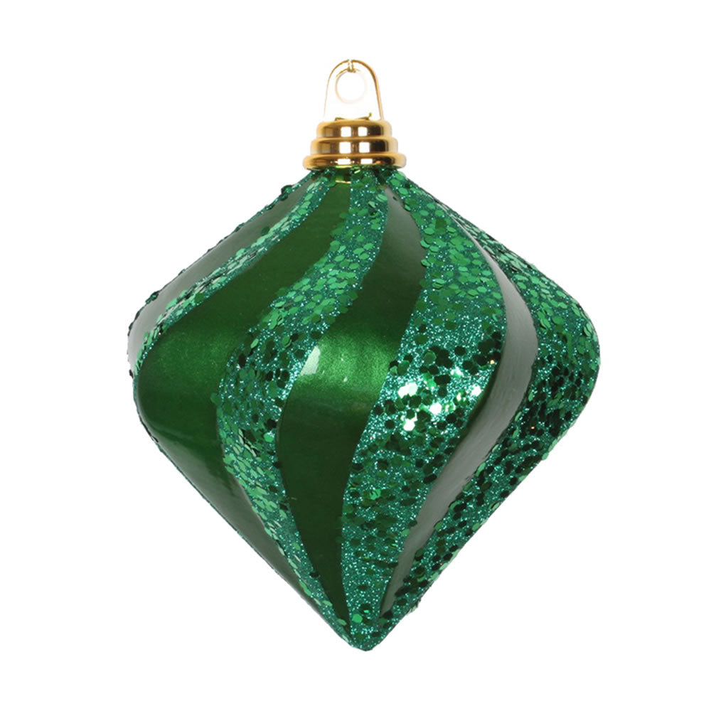 Vickerman 6'' Green Candy/Glitter Swirl Diamond Christmas Ornament