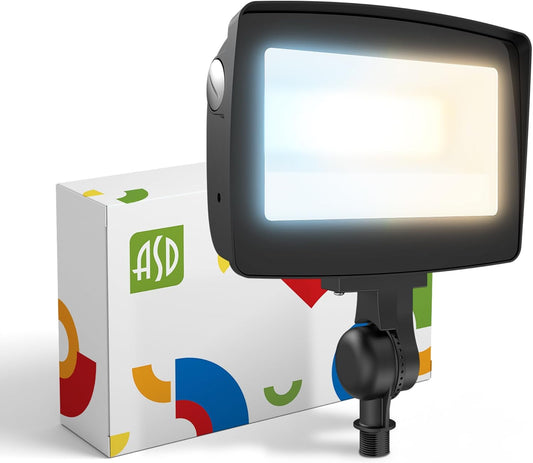 ASD Lighting LED Floodlight with knuckle Power Adjustable 15/30/55W 120-277V CCT Selectable 3000/4000/5000K Black UL DLC Premium