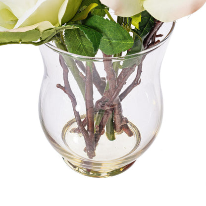 Vickerman 10" Artificial White Rose In Glass Vase.