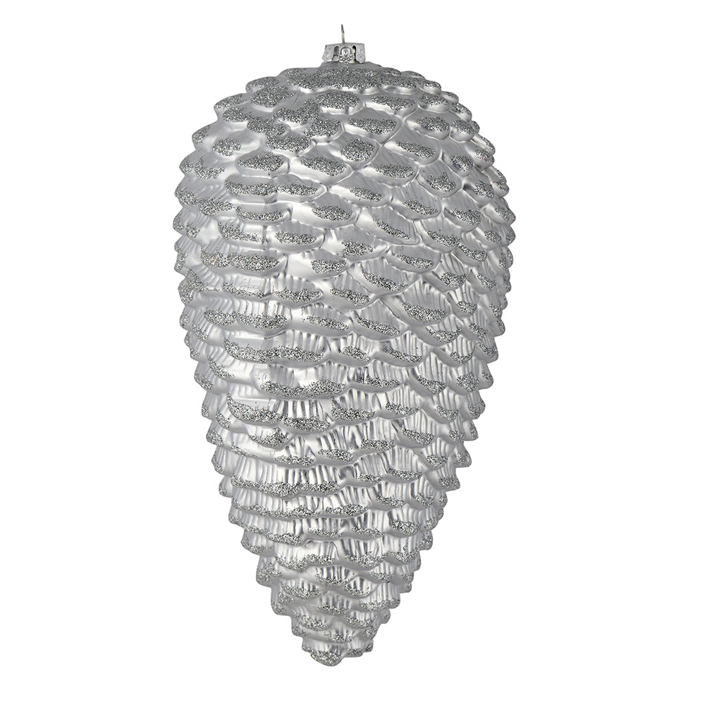 Vickerman 7" Silver Matte Glitter Pinecone Christmas Ornament 4 per pack