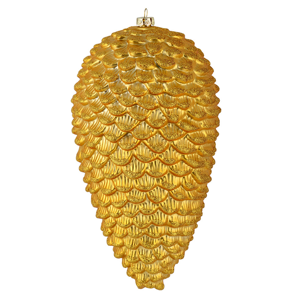 Vickerman 7" Honey Gold Matte Glitter Pinecone Christmas Ornament 4 per set