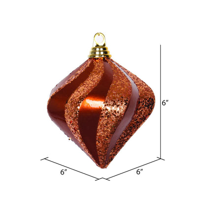 Vickerman 6" Copper Candy/Glitter Swirl Diamond Christmas Ornament