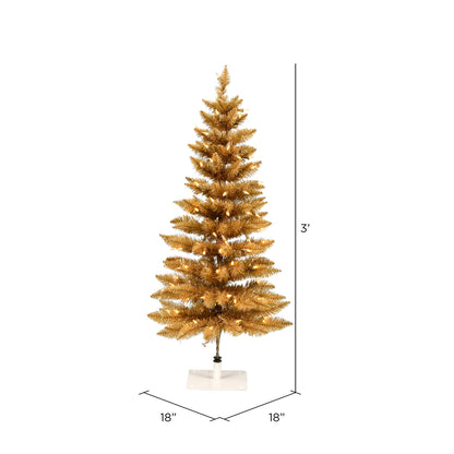 Vickerman 3' x 18" Gold Fir Artificial Christmas Pencil Tree Warm White Dura-Lit® LED Lights