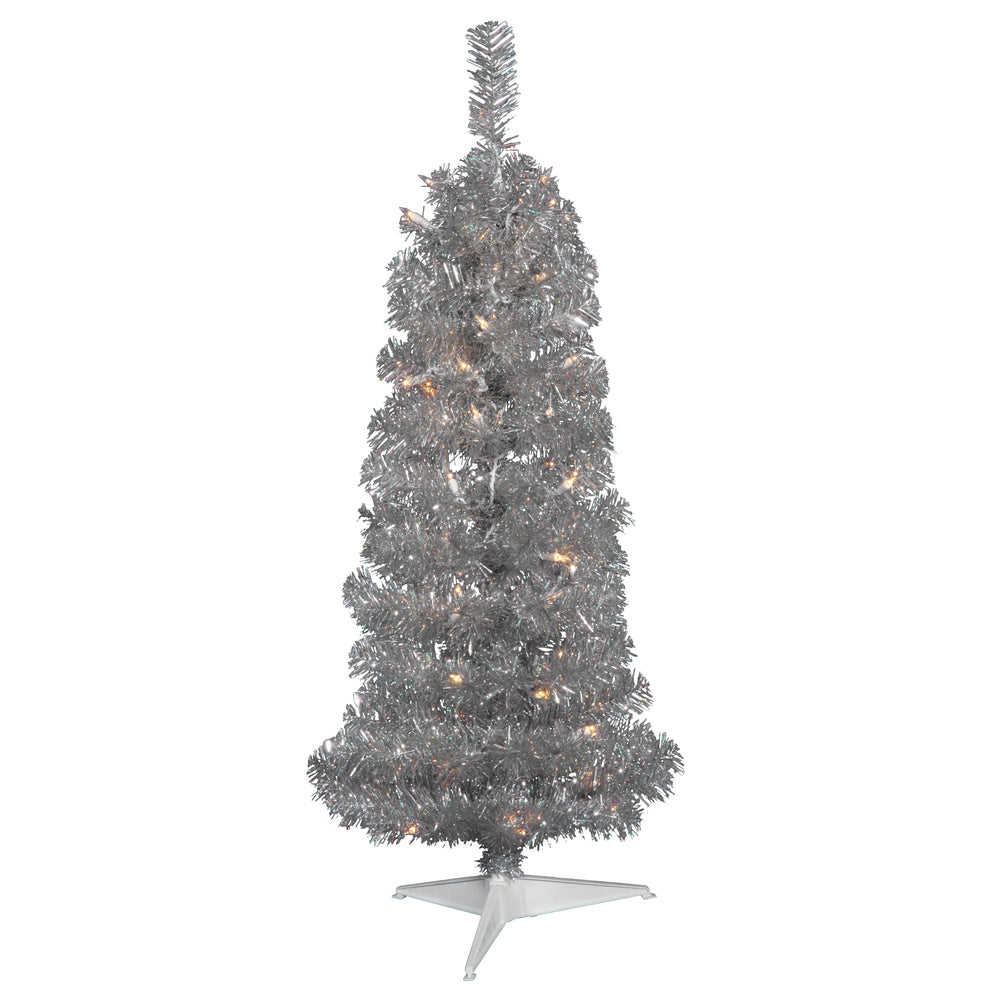 Vickerman 2' Silver Pencil Artificial Christmas Tree Warm White Dura-lit LED Lights.