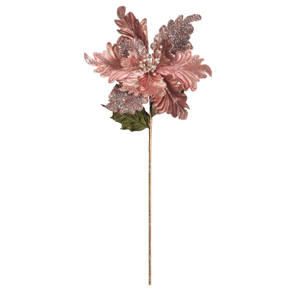 Vickerman 20" Rose Gold Glitter Poinsettia Artificial Christmas Stem Pack of 3