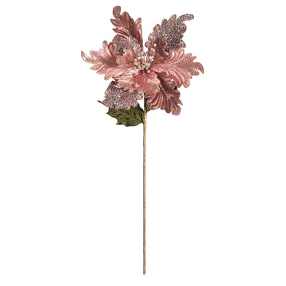 Vickerman 20" Rose Gold Glitter Poinsettia Artificial Christmas Stem Pack of 3