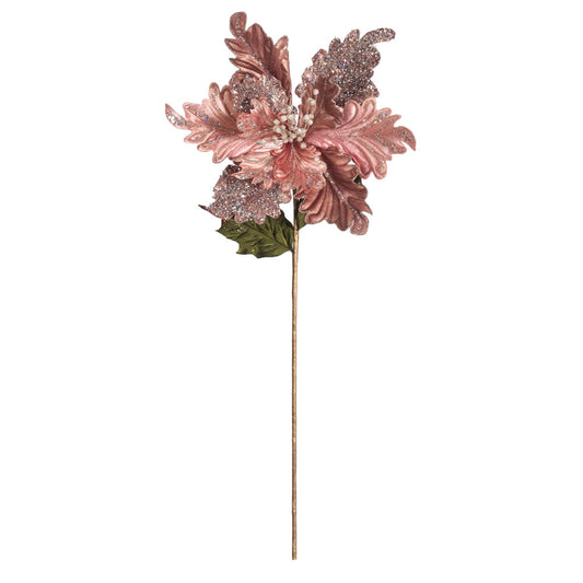 Vickerman 20" Rose Gold Glitter Poinsettia Artificial Christmas Stem Pack of 3
