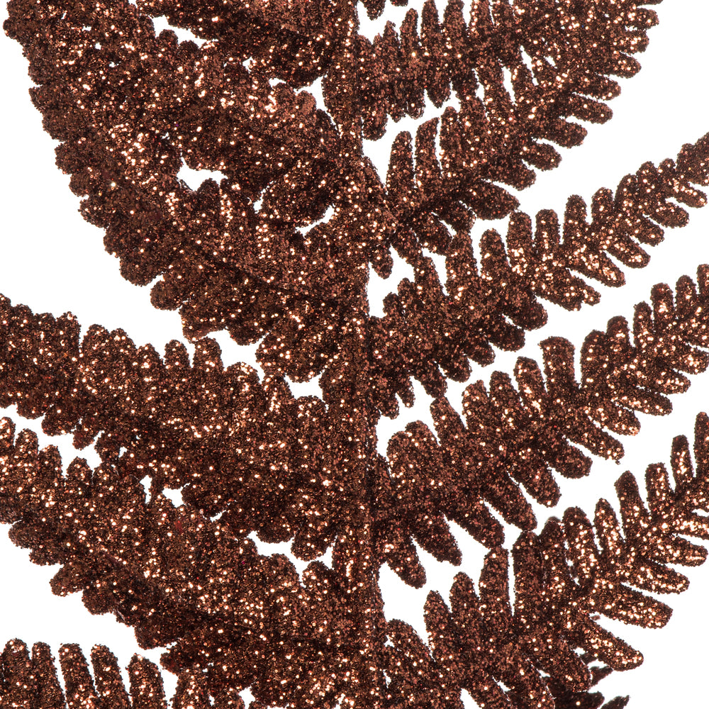 Vickerman 22" Chocolate Onoclea Glitter Fern Artificial Christmas Spray. Includes 6 sprays per pack.