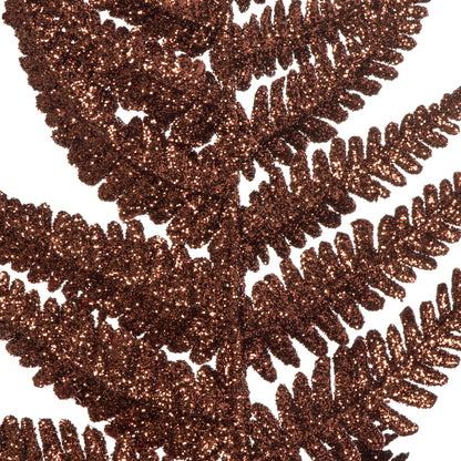 Vickerman 22" Chocolate Onoclea Glitter Fern Artificial Christmas Spray. Includes 6 sprays per pack.