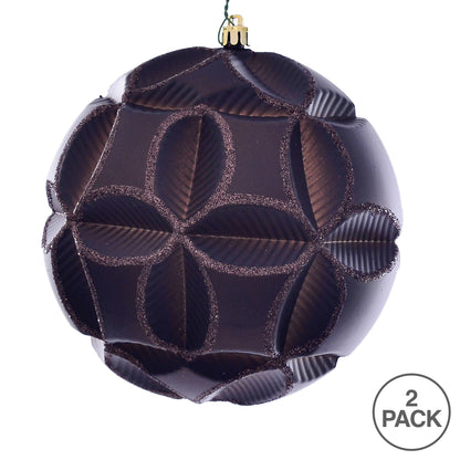 Vickerman 6" Chocolate Matte Clover Ball Ornament 2 per Bag