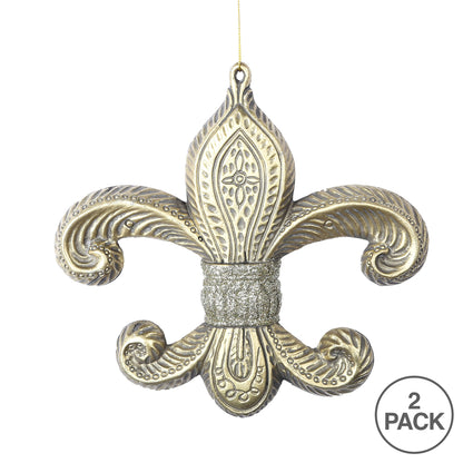 Vickerman 7.3" Gold Antique Fleur-de-lis Christmas Ornament Pack of 2
