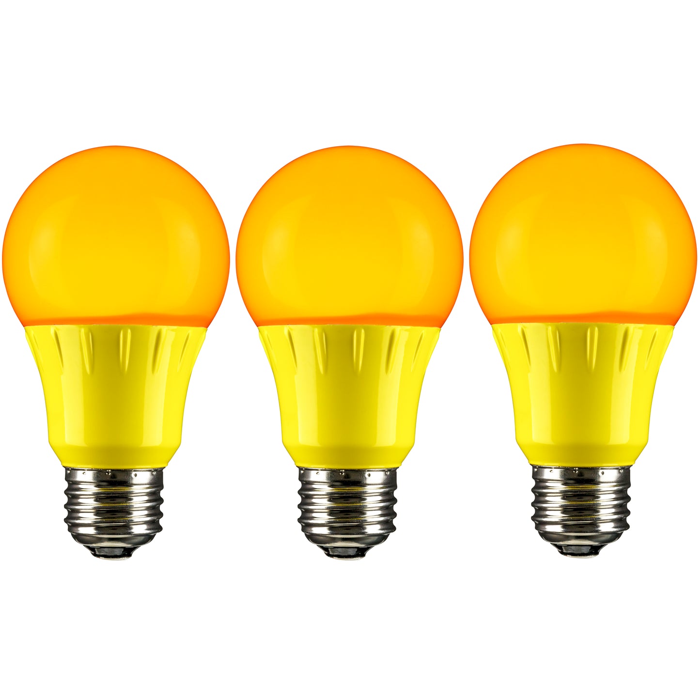 Sunlite 40455-SU LED A19 Colored Light Bulb, 3 Watts (25w Equivalent), E26 Medium Base, Non-Dimmable, UL Listed, Yellow 3 Pack