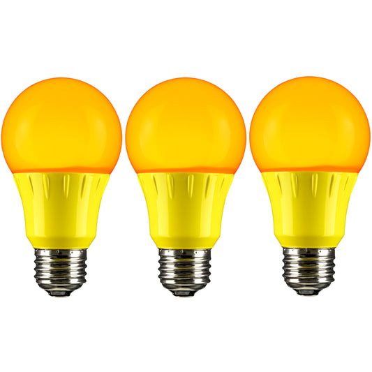 Sunlite 40455-SU LED A19 Colored Light Bulb, 3 Watts (25w Equivalent), E26 Medium Base, Non-Dimmable, UL Listed, Yellow 3 Pack