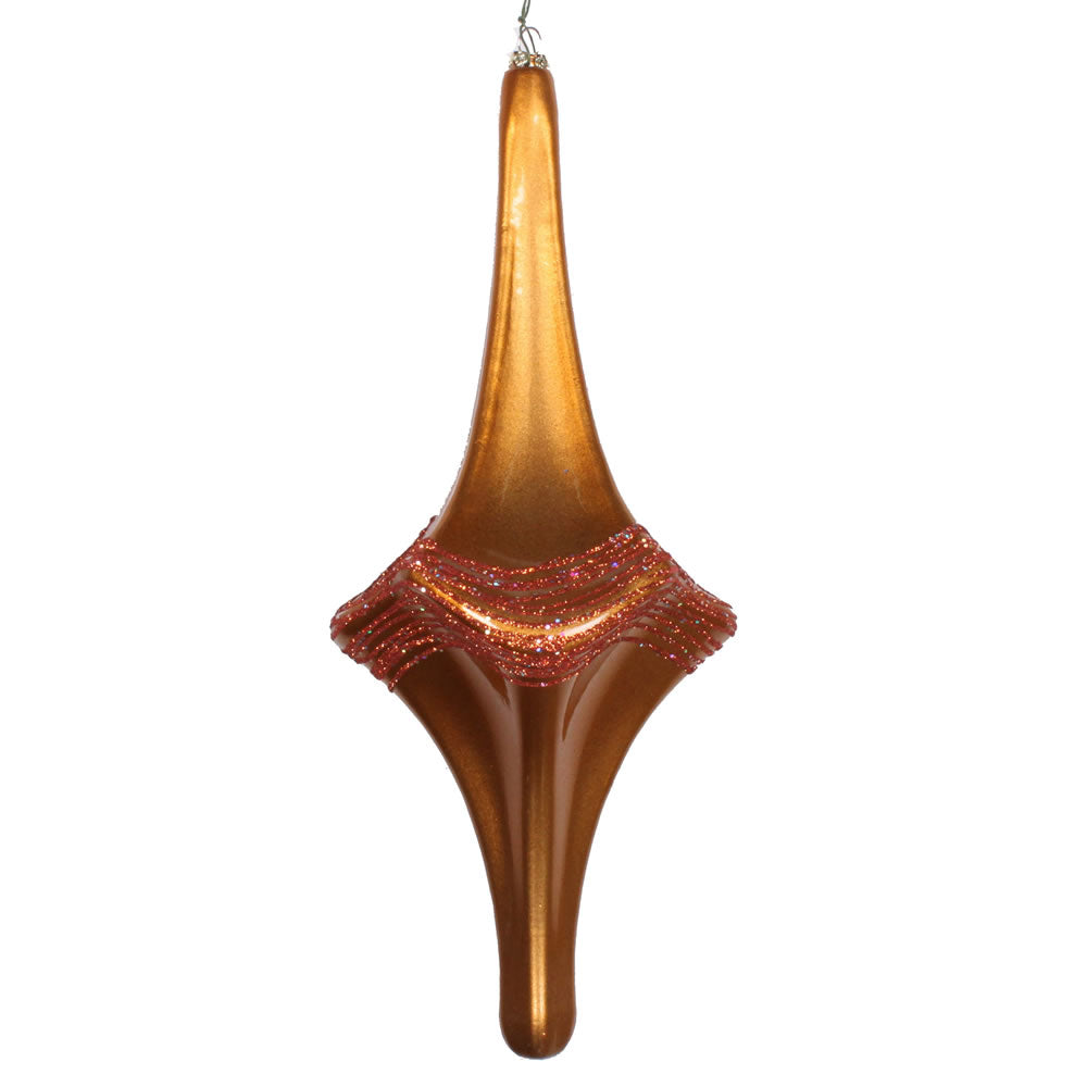 Vickerman 12" Copper Candy Glitter Drop Ornament. This ornament is the perfect addition to any holiday decorating project. Each ornament features a drilled cap with threaded wire for easy decorating.