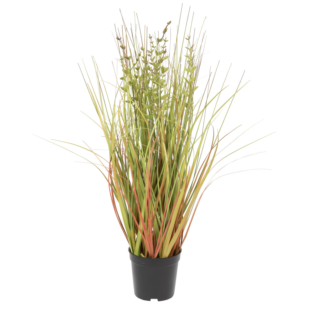 Vickerman 24" PVC Artificial Potted Green and Brown Grass and Plastic Grass.