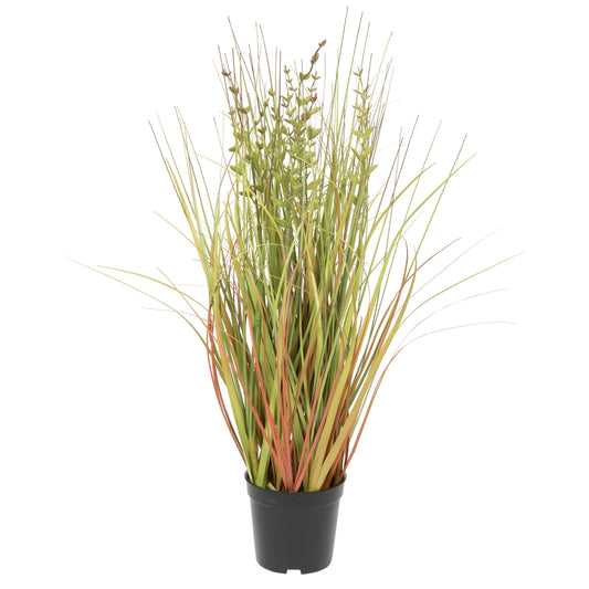 Vickerman 24" PVC Artificial Potted Green and Brown Grass and Plastic Grass.