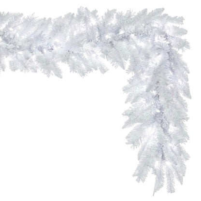 Vickerman 9' x 14" Flocked White Garland  Pure White Single Mold LED Lights.