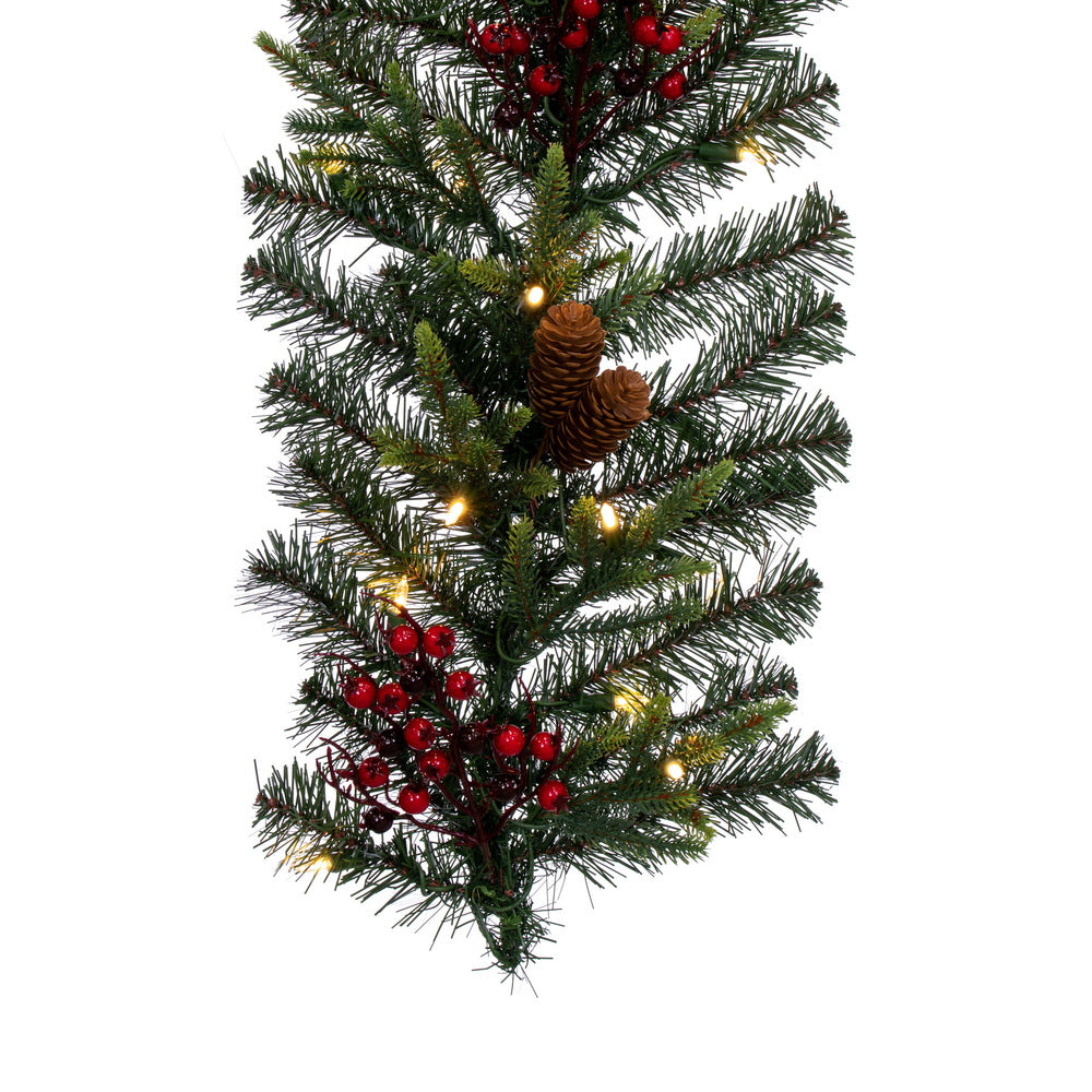 Vickerman 6' x 14" Berry Mixed Pine Cone Artificial Pre-Lit Garland Warm White LED Lights.