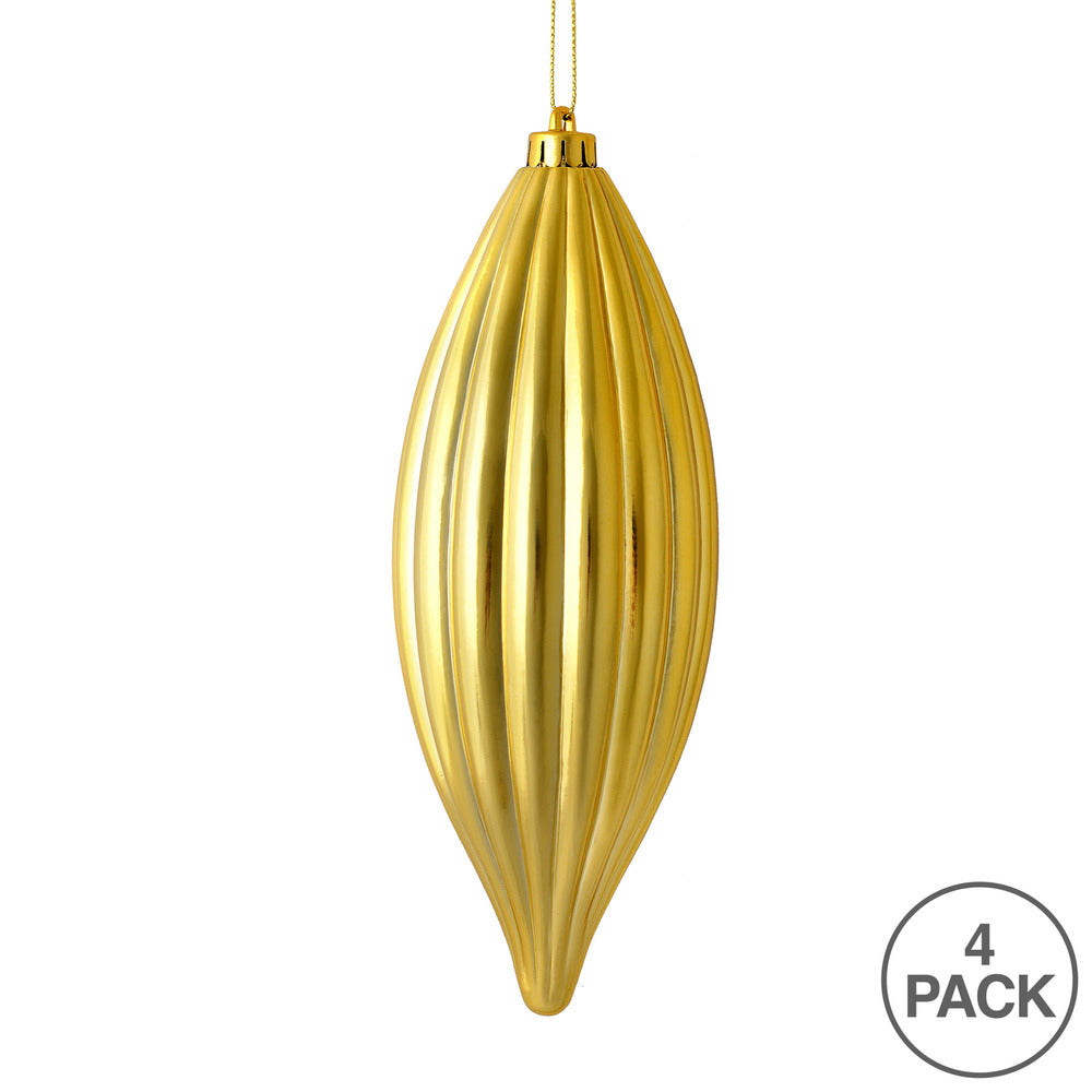 Vickerman 8" Gold Shiny Line Finial Ornament Pack of 4