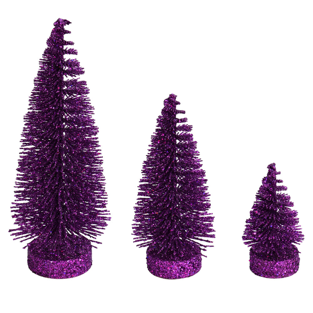 Vickerman 3"-5"-7" Plum Glitter Oval Pine Artificial Christmas Tree Set of 3